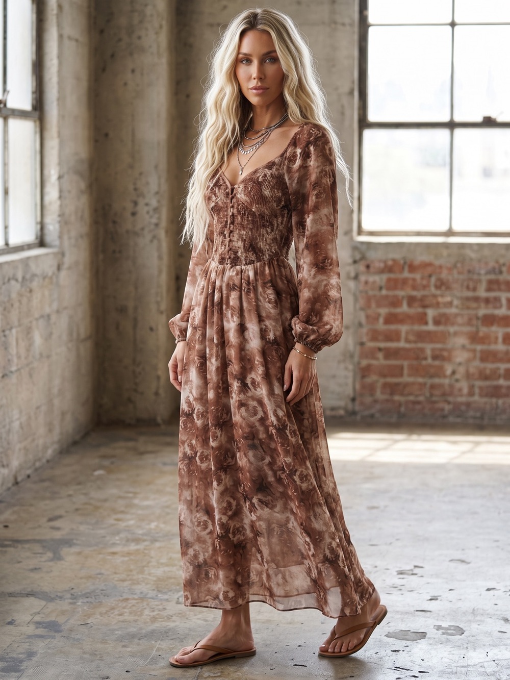 NWT Promesa Sweetheart Smocked Button Boho Floral Midi Maxi Dress